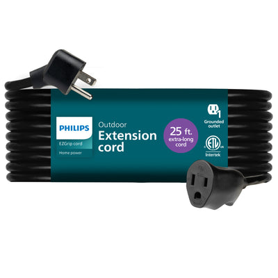 Philips 1-Outlet EZGrip Grounded Extension Cord, 25 ft., Outdoor, Black