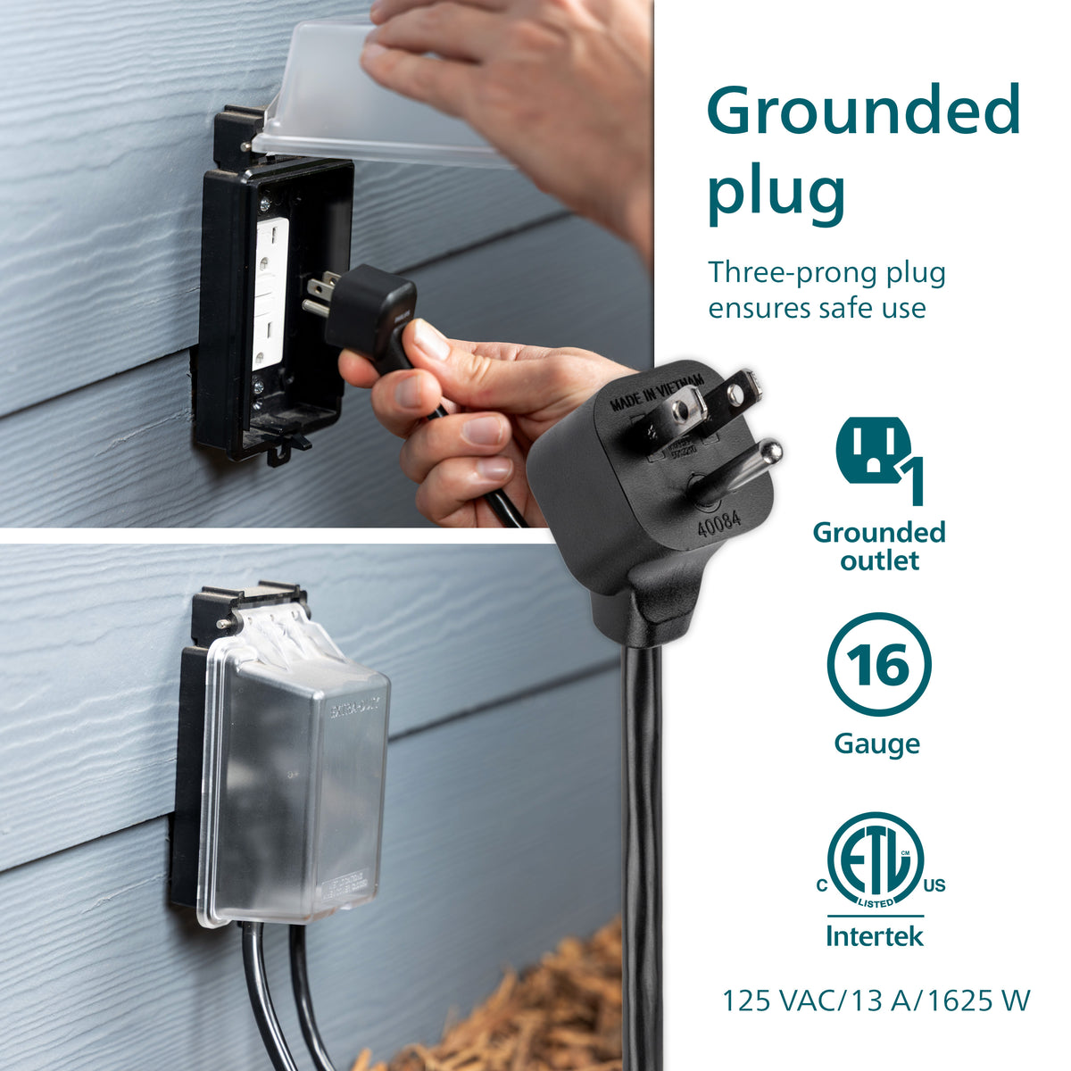 Philips 1-Outlet EZGrip Grounded Extension Cord, 25 ft., Outdoor, Black