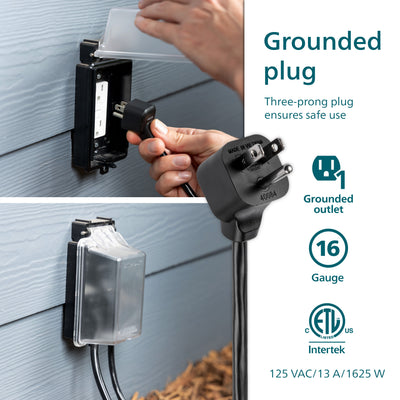 Philips 1-Outlet EZGrip Grounded Extension Cord, 25 ft., Outdoor, Black