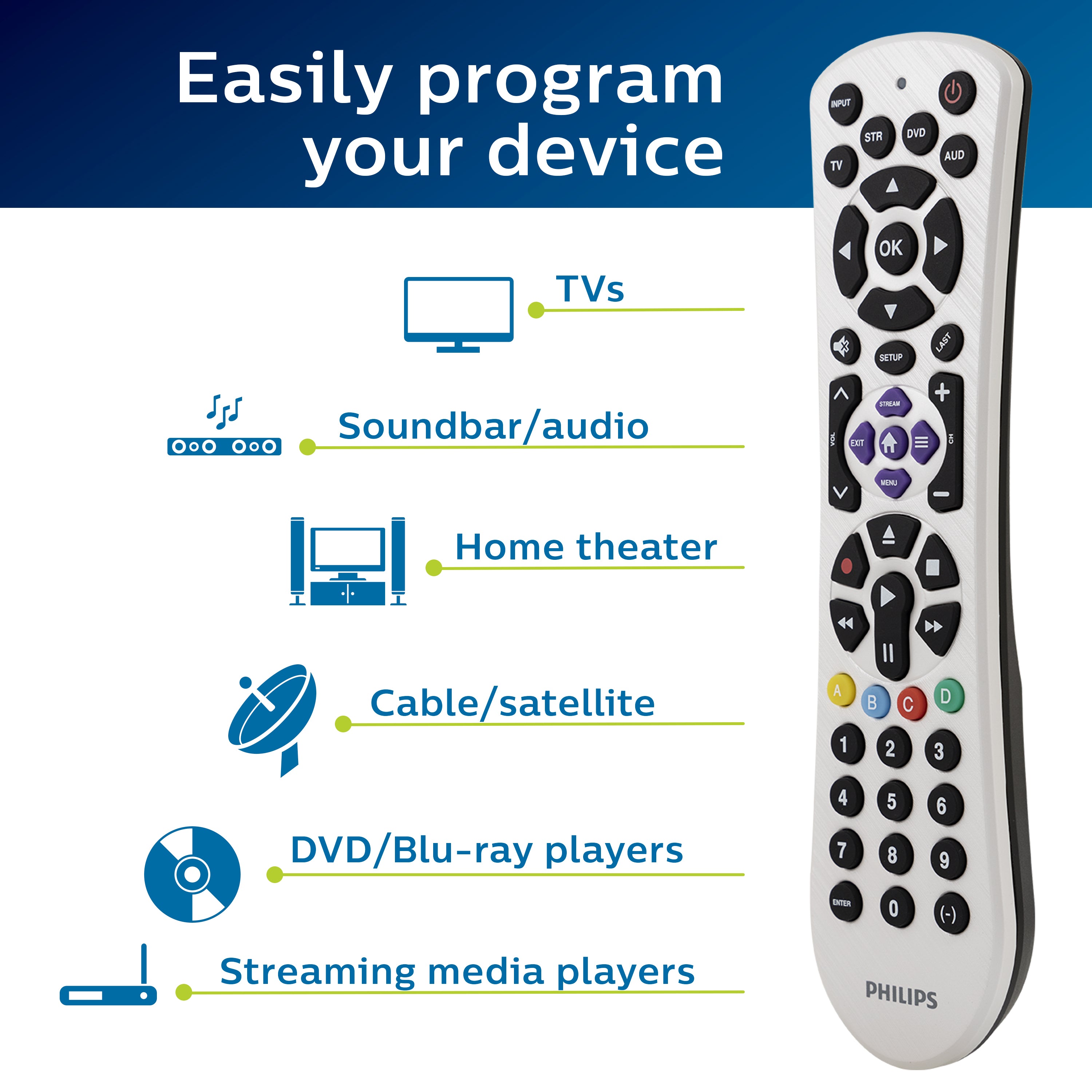 Philips 4-Device Universal Remote, Pearl White