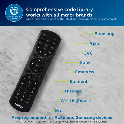 Philips 3-Device Universal Remote, 2-Tone Black