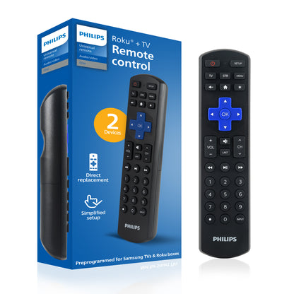 Philips Roku Replacement 2-Device Universal Remote, Black