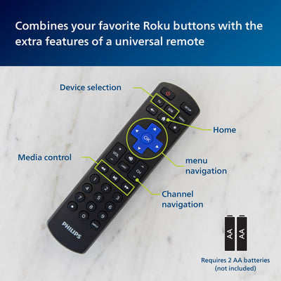 Philips Roku Replacement 2-Device Universal Remote, Black