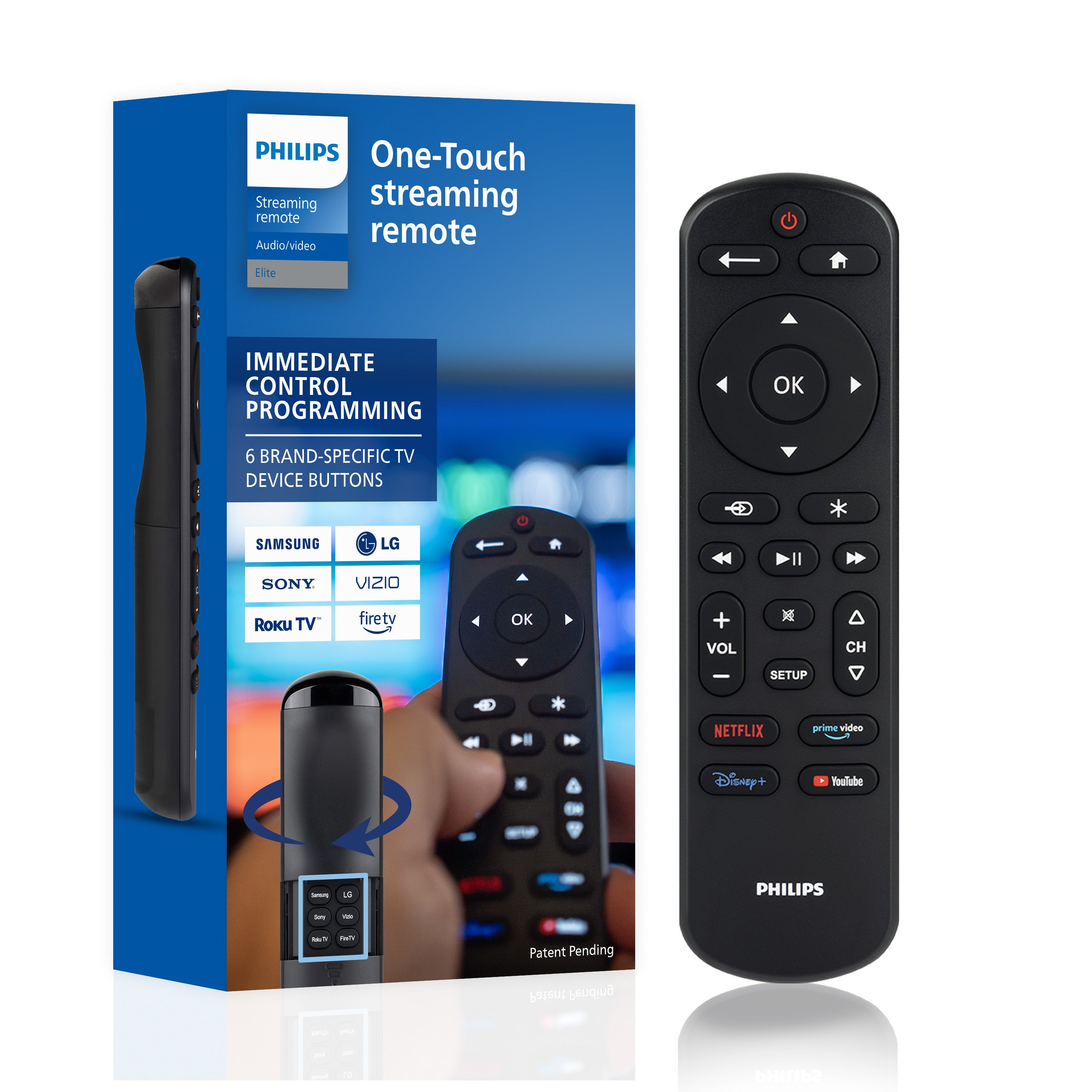 Philips OneTouch Streaming Replacement Remote Control, Streaming, Backlit, Black