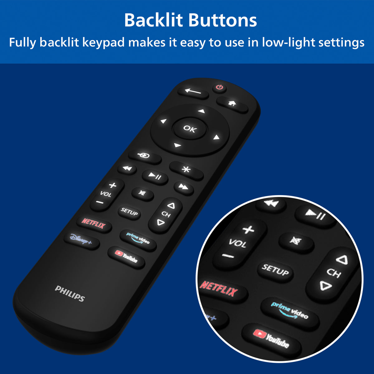Philips OneTouch Streaming Replacement Remote Control, Streaming, Back ...