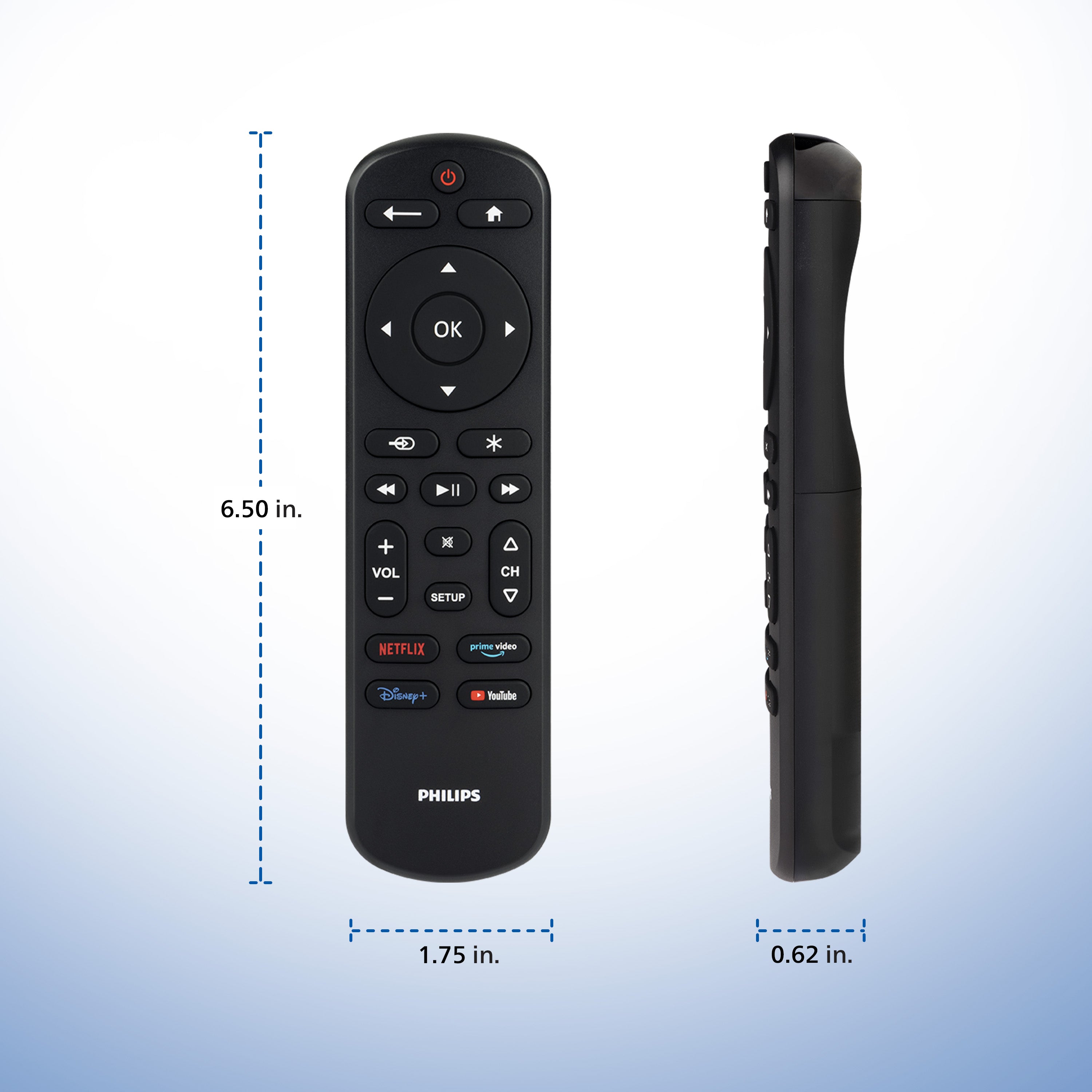 Philips OneTouch Streaming Replacement Remote Control, Streaming, Backlit, Black