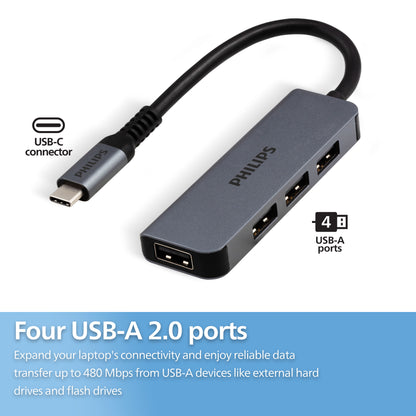 Philips USB-C to USB-A 4-Port Hub, silver, 3pk