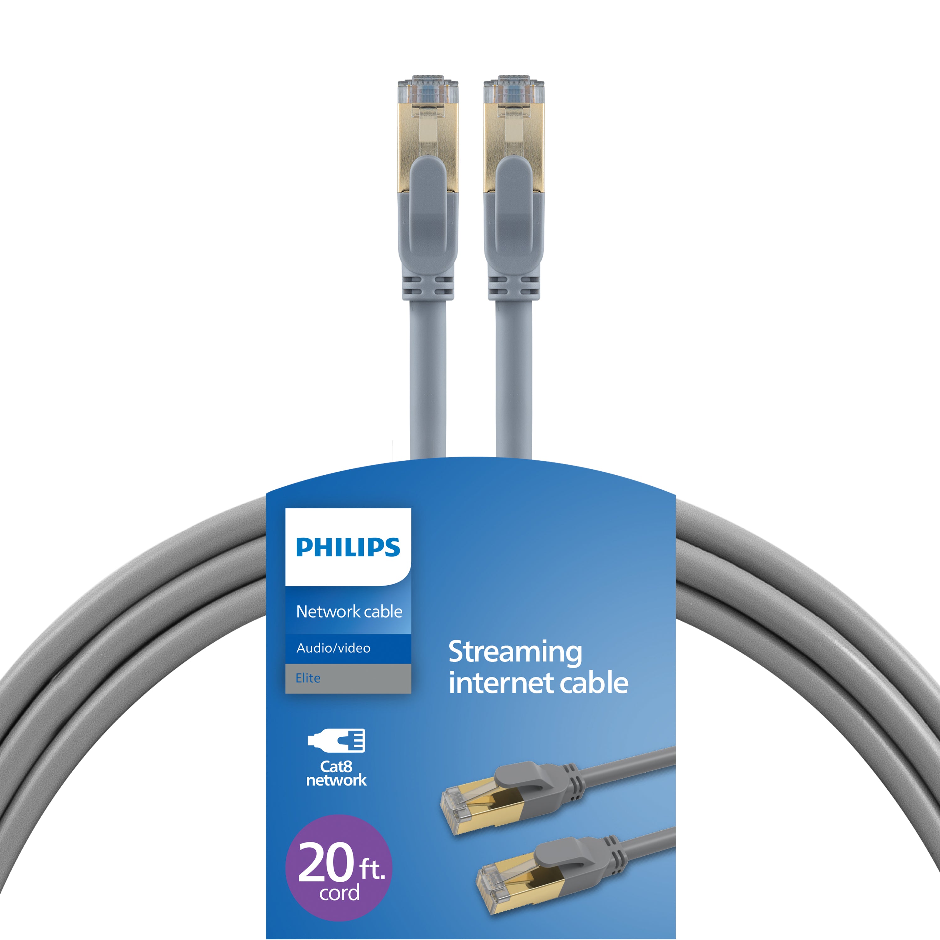 Philips Cat8 Streaming Internet Cable, Gray, 20ft.