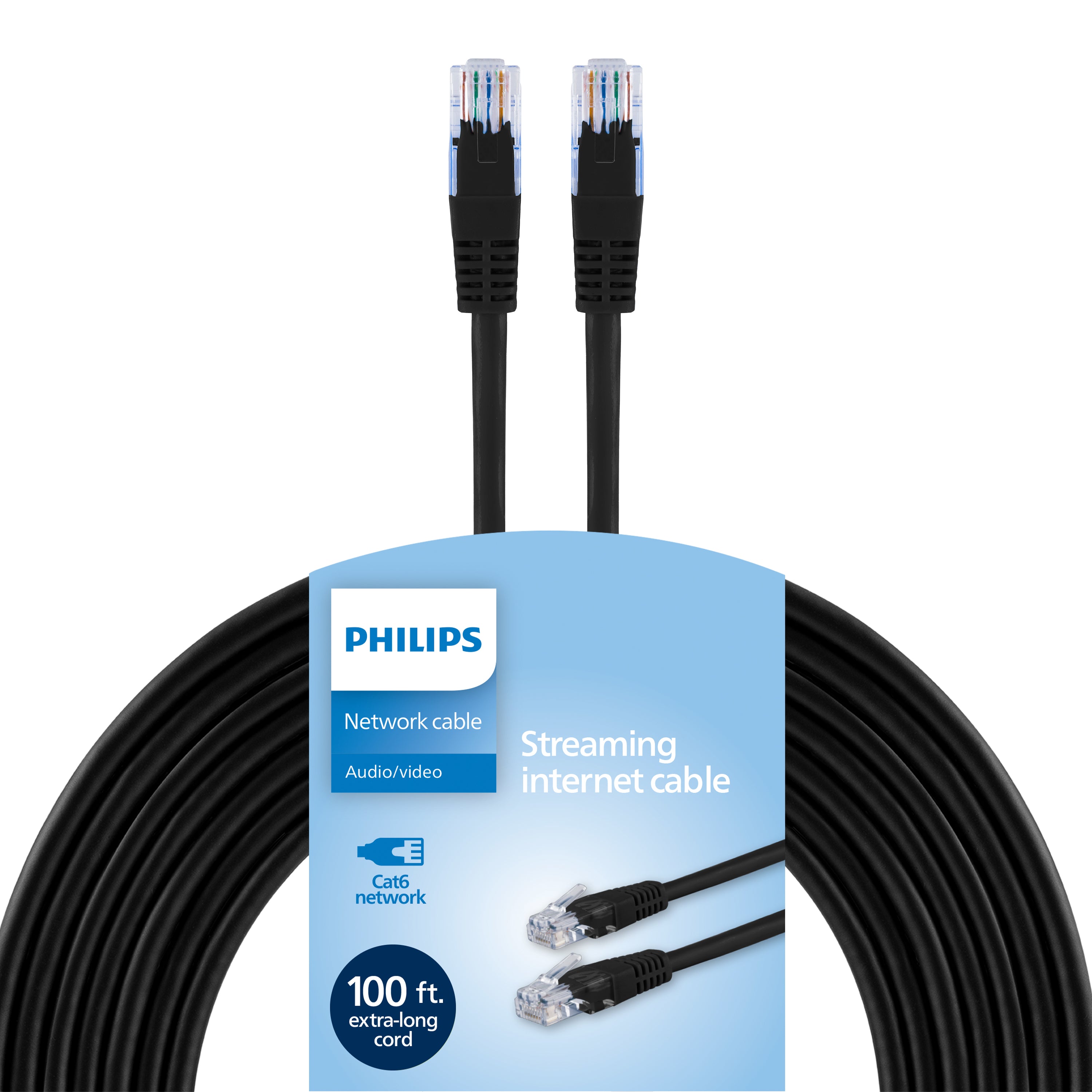 Philips Network Cable, Cat6, 100ft, Black