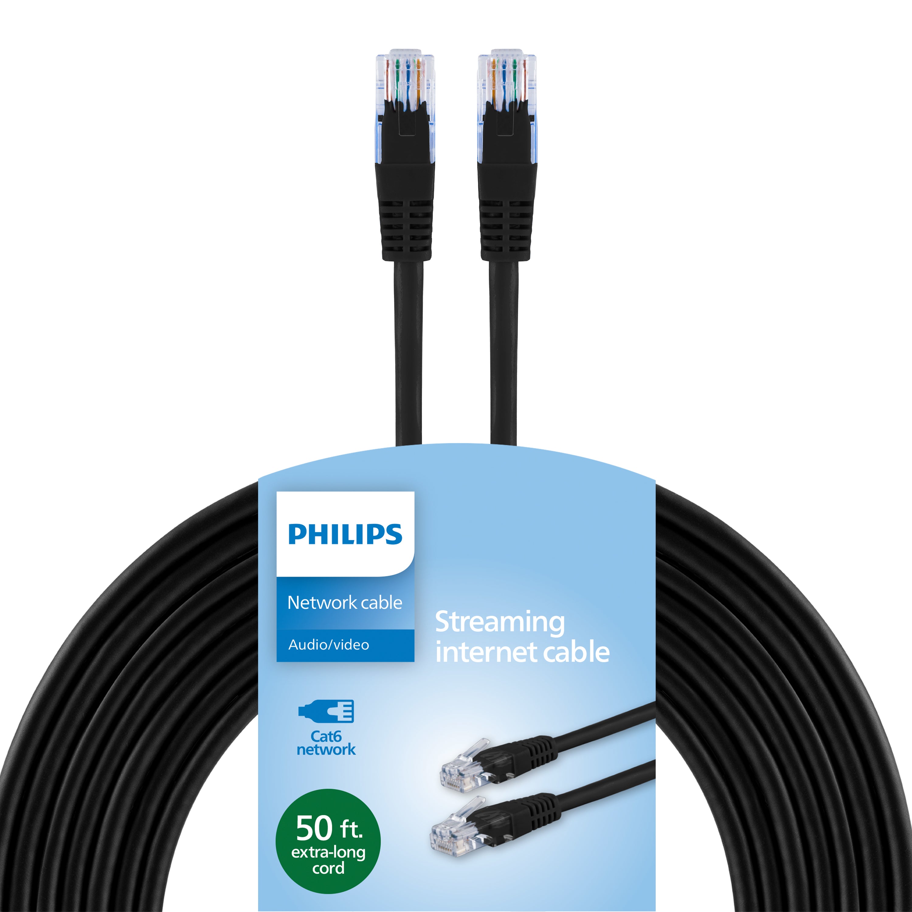 Philips Network Cable, Cat6, 50ft, Black
