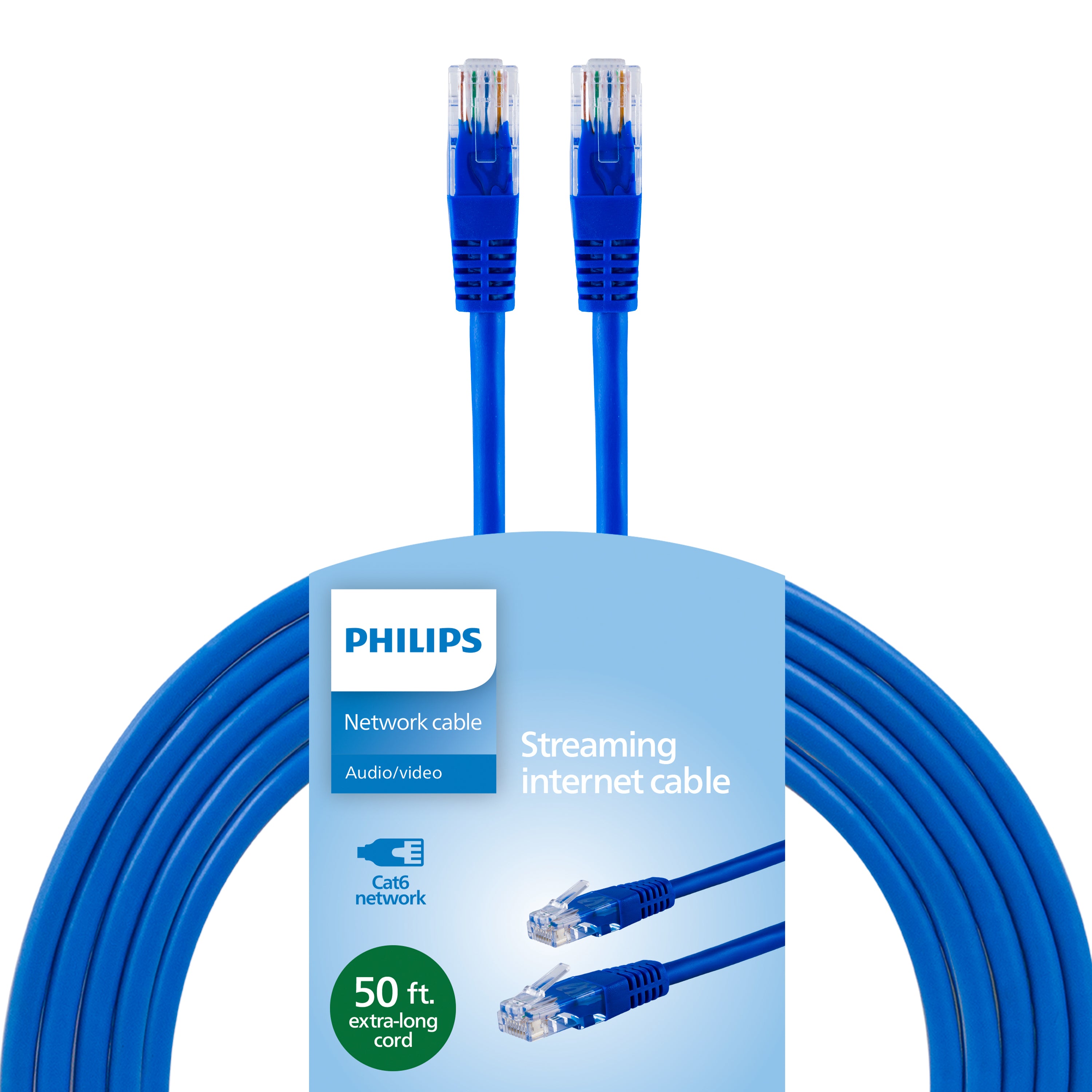 Philips Network Cable, Cat6, 50ft, Blue