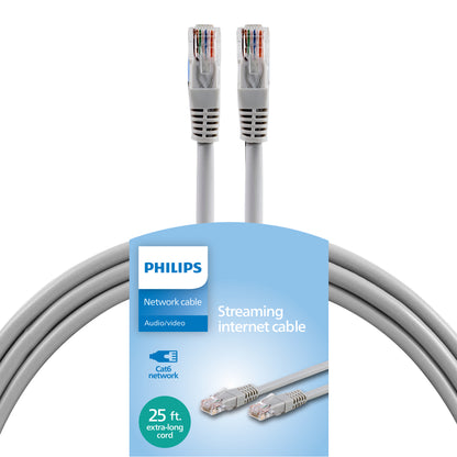 Philips Network Cable, Cat6, 25ft, Gray