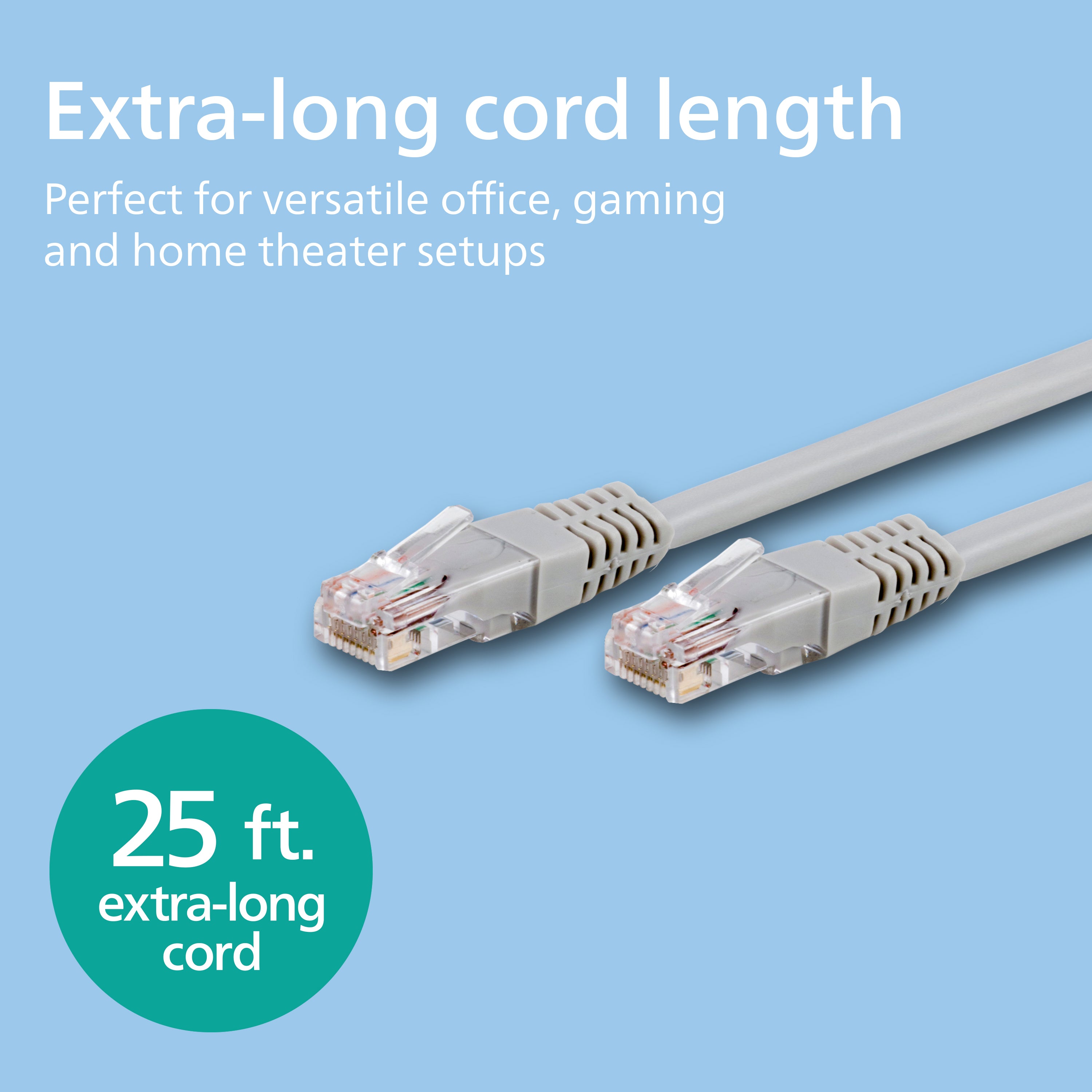 Philips Network Cable, Cat6, 25ft, Gray