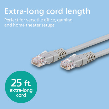 Philips Network Cable, Cat6, 25ft, Gray