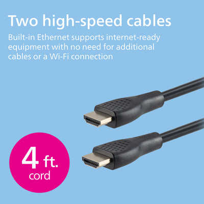 Philips 4 ft. HDMI Cable with Ethernet, 2pk