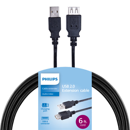 Philips 6ft. USB Extension Cable, Black