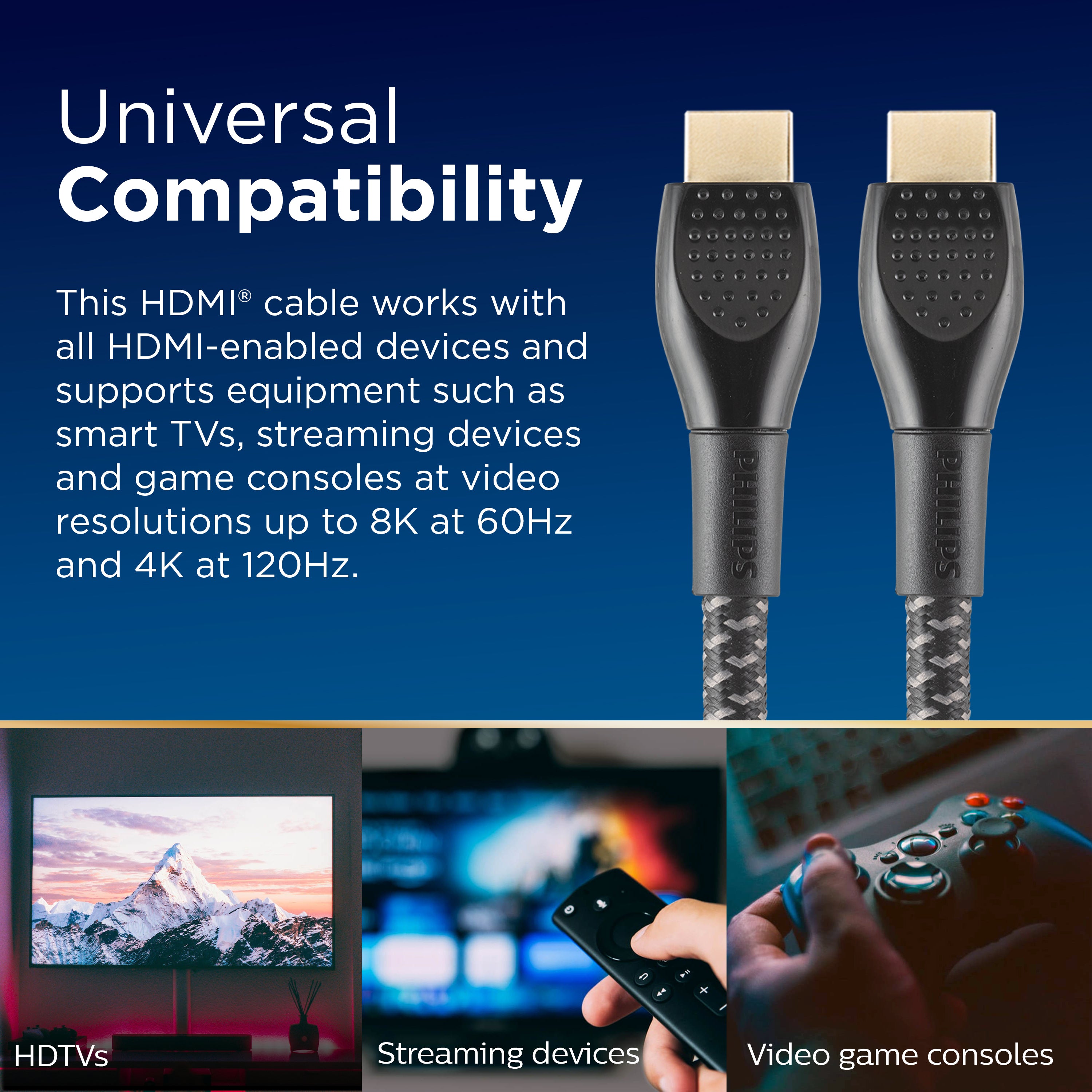 Philips Elite 8K Ultra High-Speed HDMI Cable, 10ft.