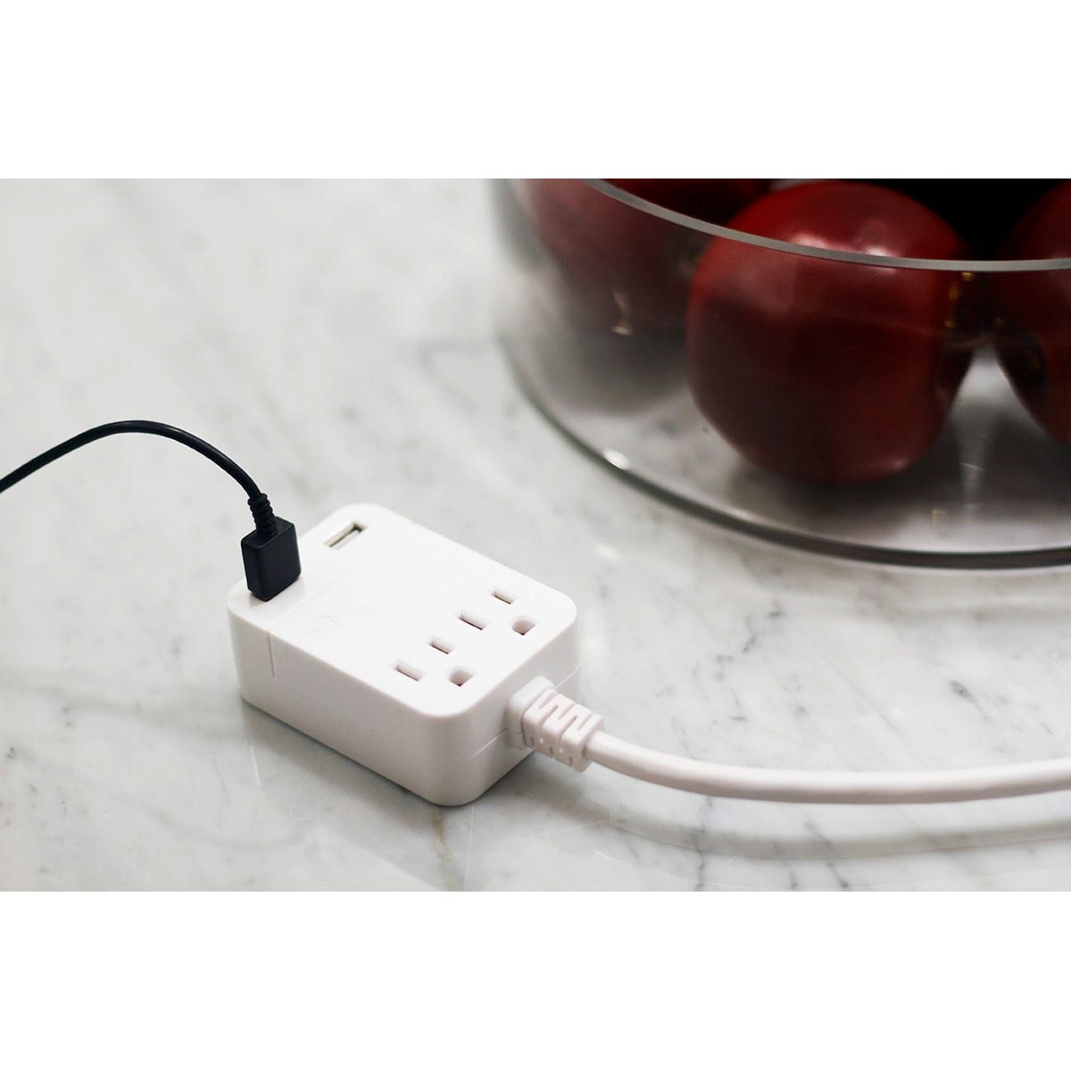 GE 2-Outlet 2-USB 12ft. Extension Cord with Surge Protection, White