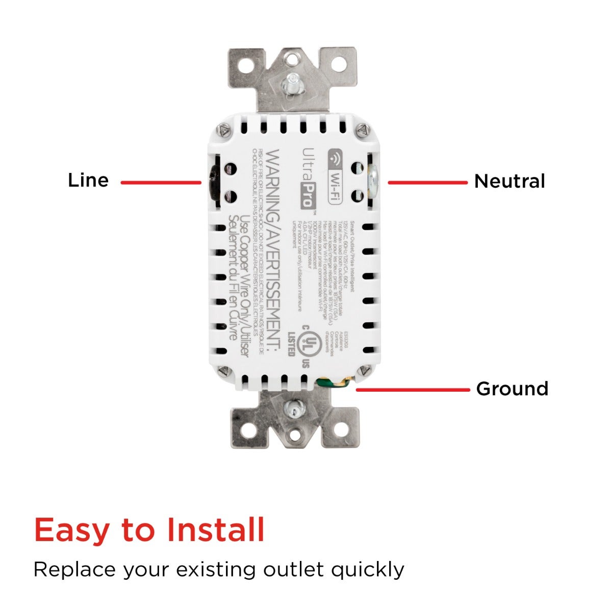 UltraPro Wi-Fi In-Wall Smart Outlet, White