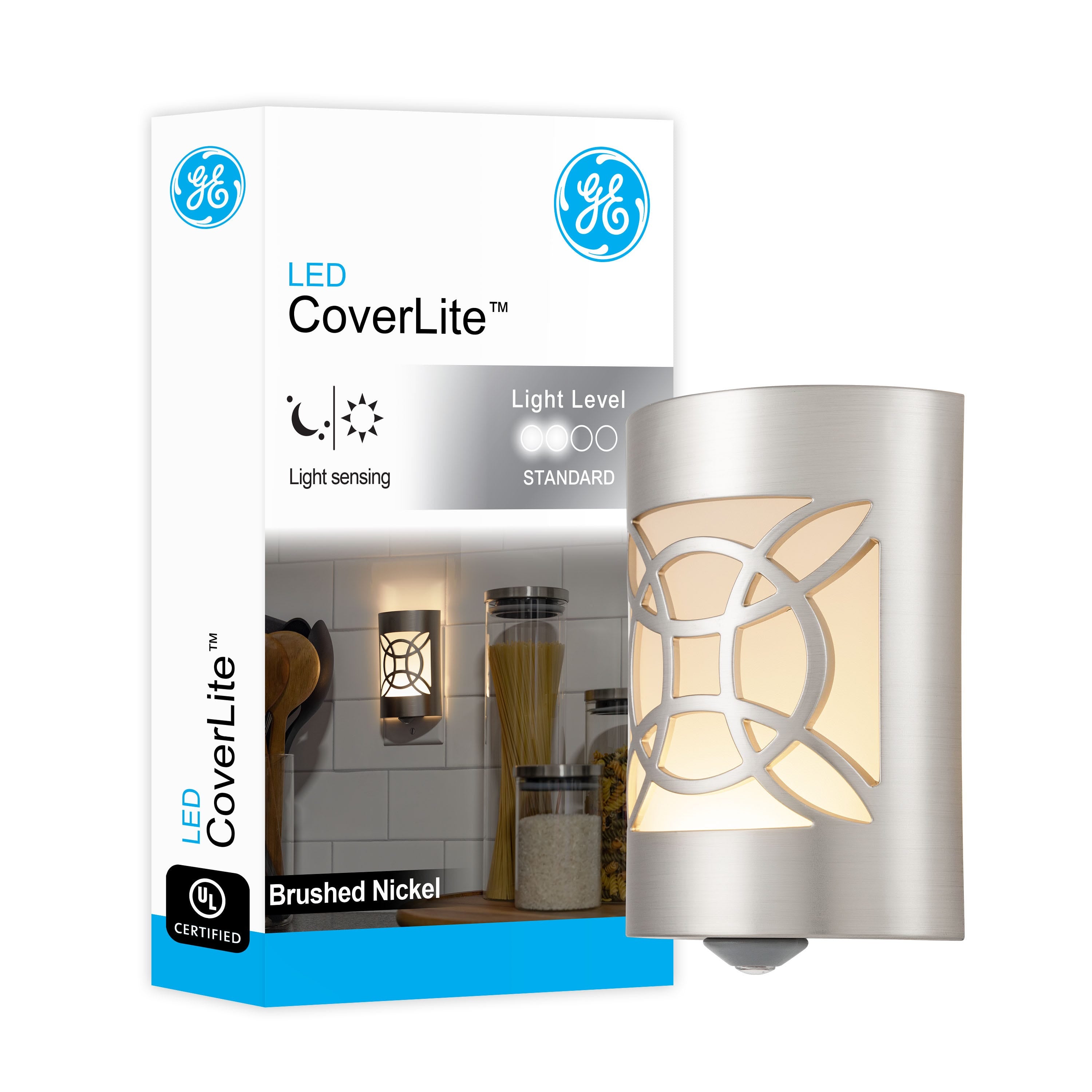 GE CoverLite Celtic Design Light Sensing LED Night Light, Brushed Nickel