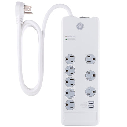 GE 8-Outlet 2-USB 4ft. Surge Protector, White
