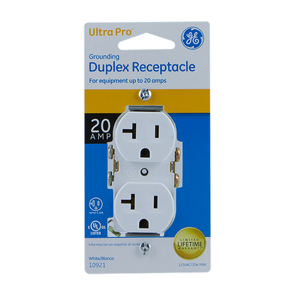 GE Grounding Duplex Receptacle, White