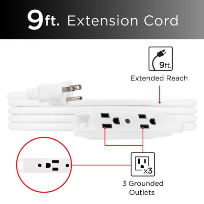 UltraPro 3-Outlet 9ft. Heavy Duty Indoor/Outdoor Extension Cord, White