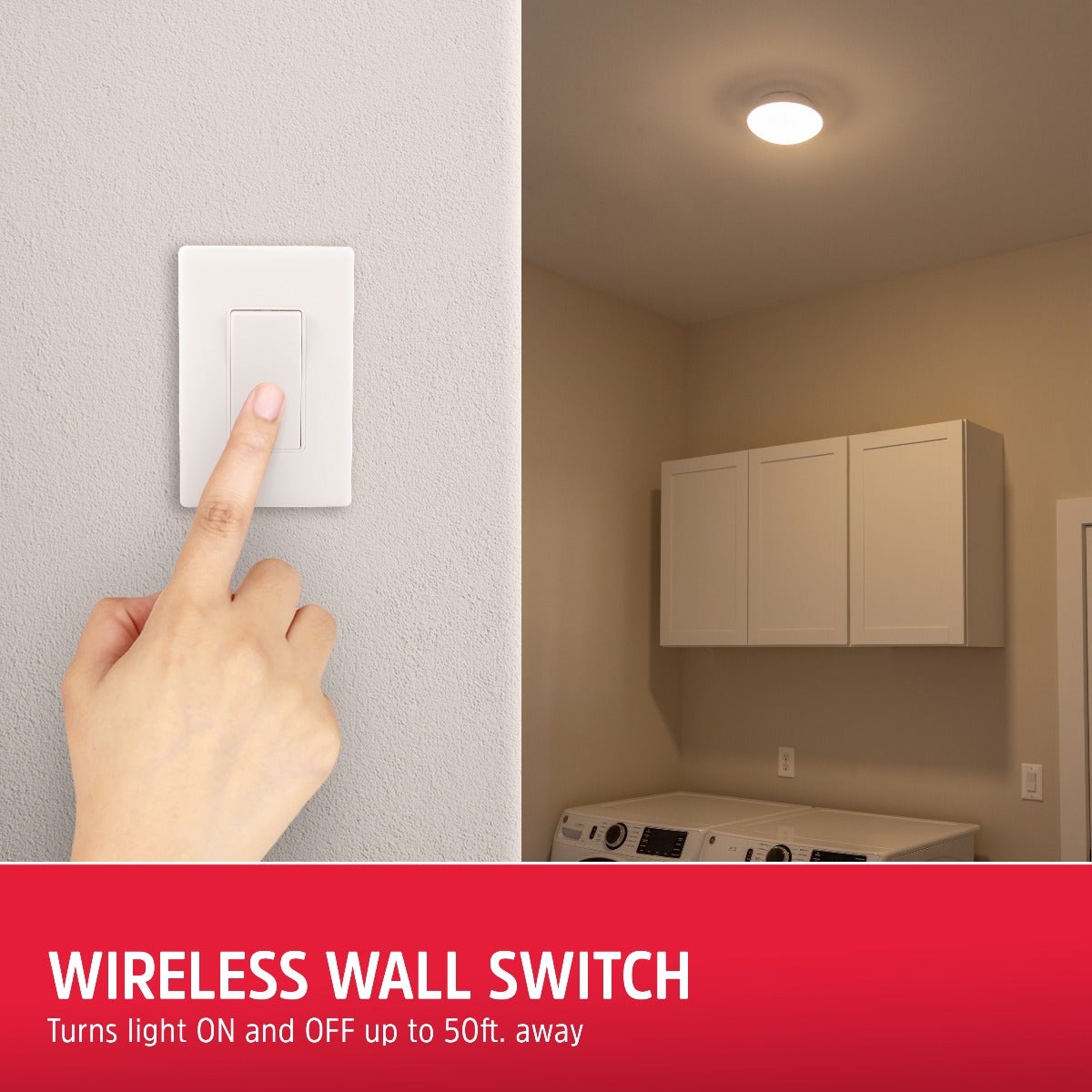 Energizer Battery Operated LED Ceiling Fixture with Wall Switch, White