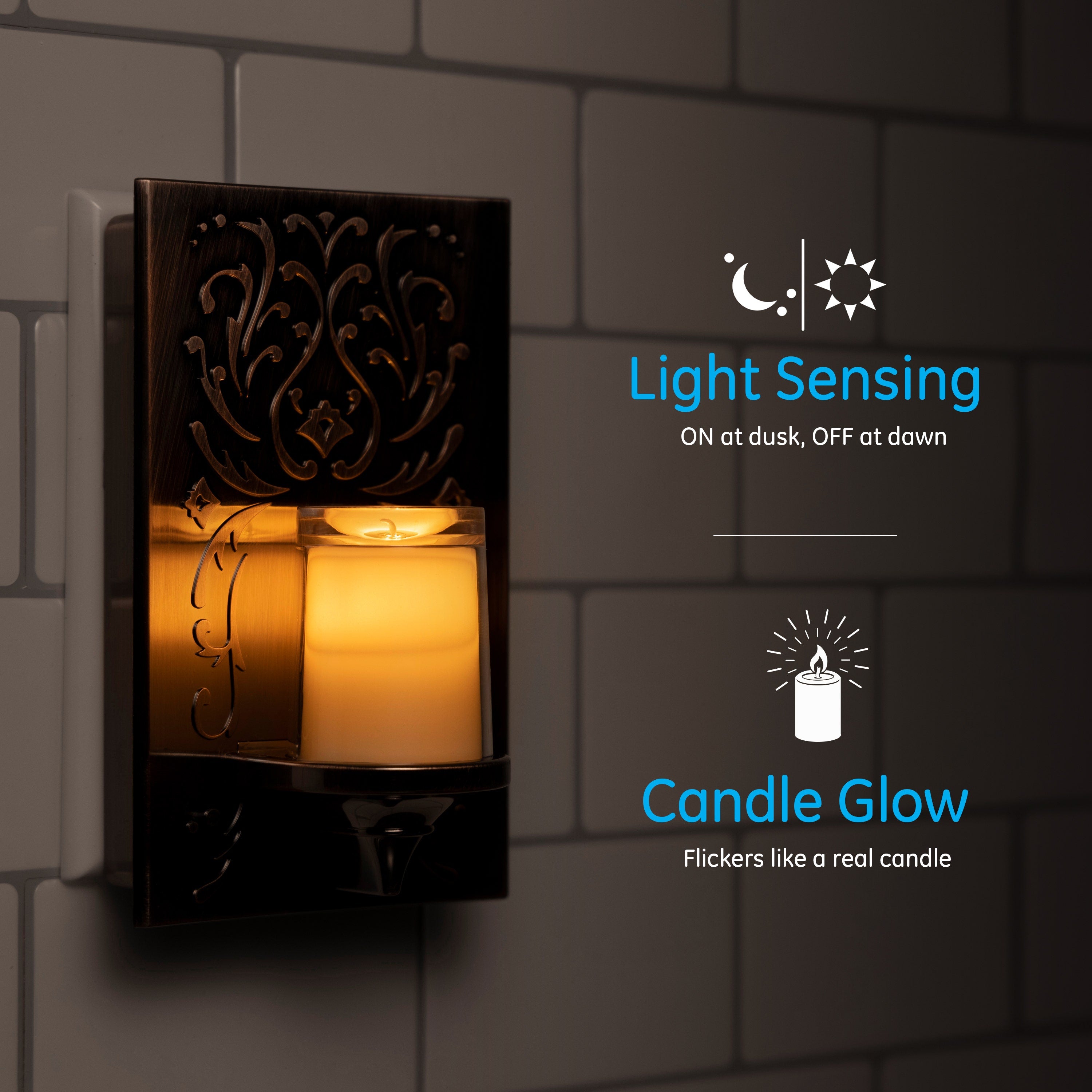 GE CandleLite Light Sensing LED Night Light, Oil-Rubbed Bronze