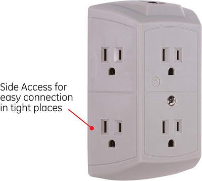 GE 6-Outlet Wall Tap with Resettable Circuit Breaker, 2 Pack, Gray