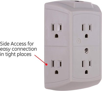 GE 6-Outlet Wall Tap with Resettable Circuit Breaker, 2 Pack, Gray