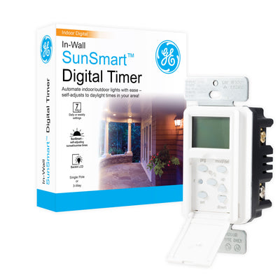 GE SunSmart Indoor In-Wall 7-Day Digital Timer, White