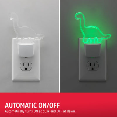 Energizer Dinosaur Plug-In Light Sensing LED Night Light, Neon Green