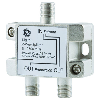 GE Digital 2-Way Coaxial Splitter, Silver