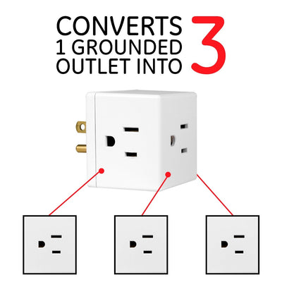 GE Grounded 3-Outlet Wall Tap, White