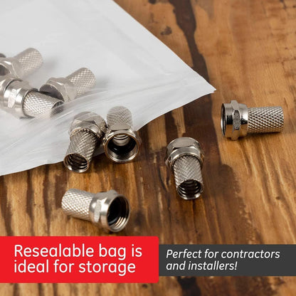 GE RG6 Twist-On F-Type Connectors, 50 Pack, Nickel
