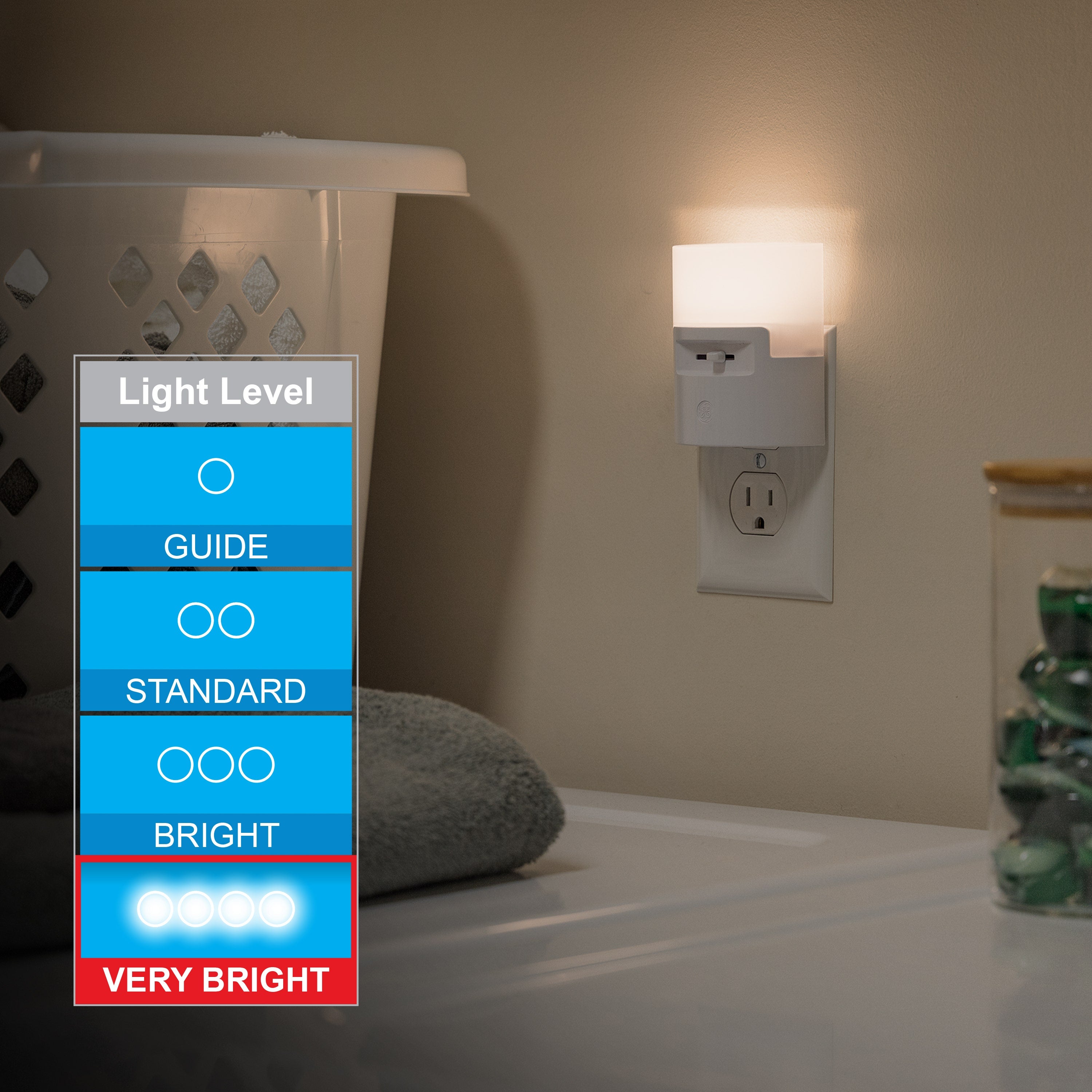 GE UltraBrite Dimmable Light Sensing LED Night Light, White