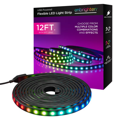Enbrighten Color-Changing LED Stealth Tape Light Strip 12ft., Black