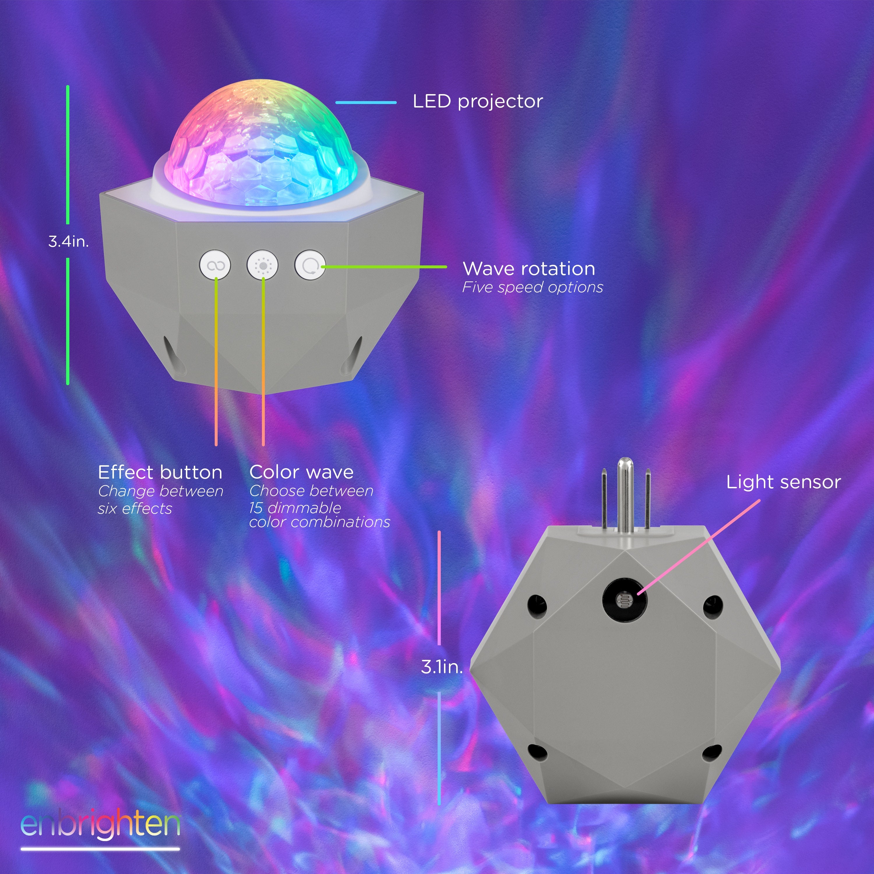 Enbrighten Galaxy Wave Plug-In Projector LED Night Light, White