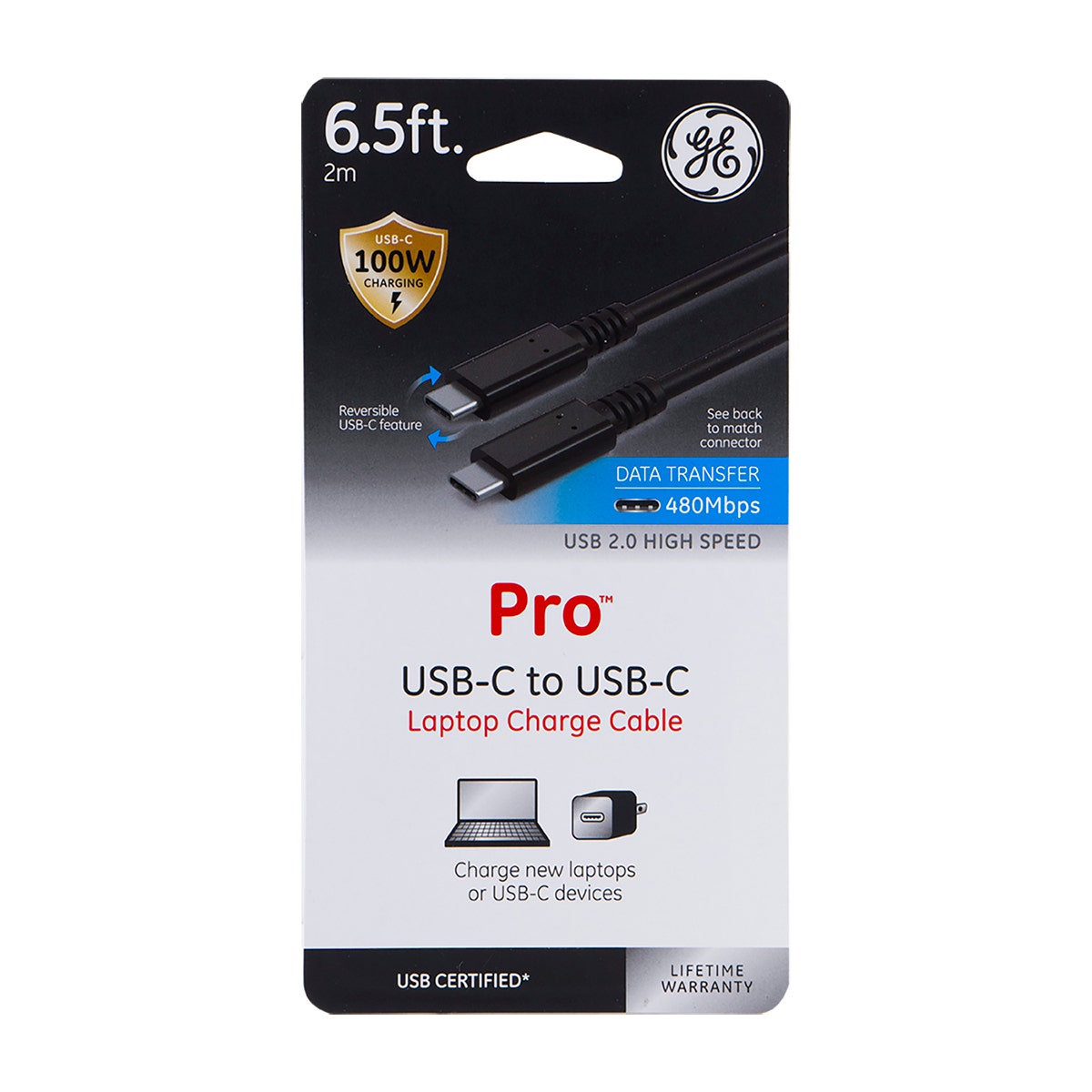GE 6.5 ft. USB-C Charging Cable, Black