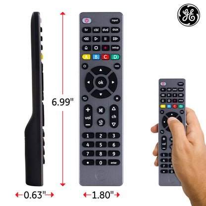 GE 4-Device Universal Remote, Brushed Graphite