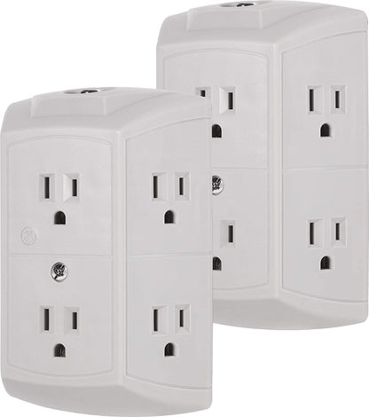 GE 6-Outlet Wall Tap with Resettable Circuit Breaker, 2 Pack, Gray