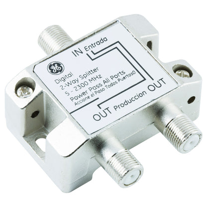 GE Digital 2-Way Coaxial Splitter, Silver