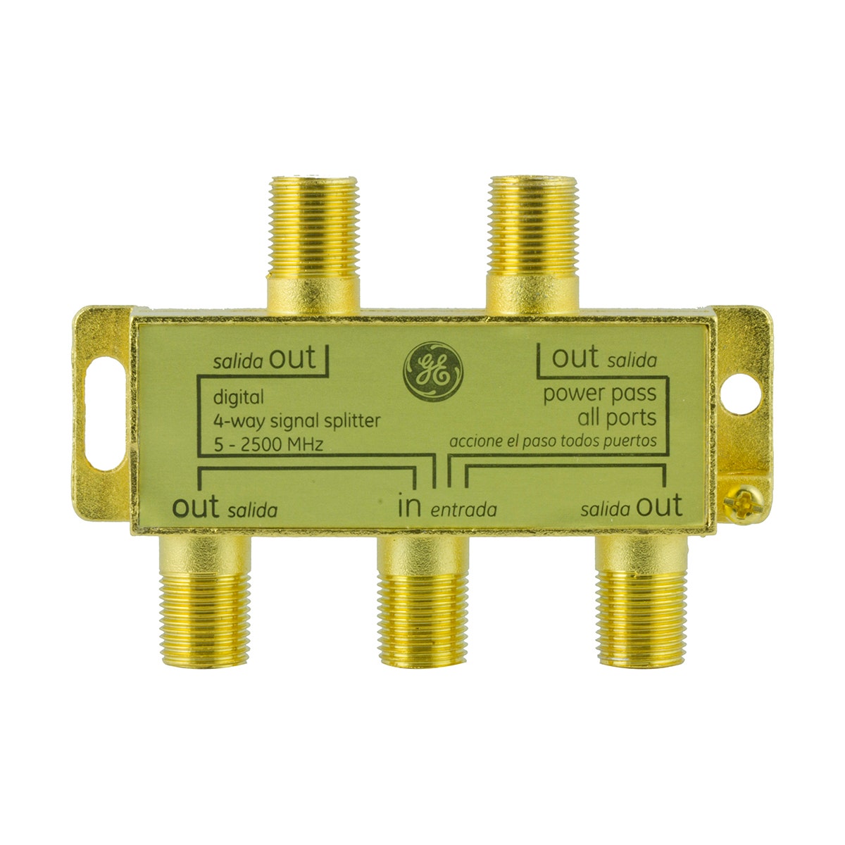 GE Pro Digital 4-Way Coaxial Splitter, Gold
