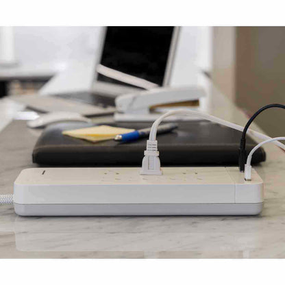 GE 7-Outlet 2-USB 4ft. Surge Protector with USB-C and Braided Cord, White
