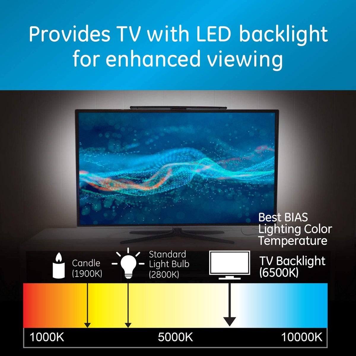 GE Enlighten HD Amplified Antenna with Bias LED Lighting, Black