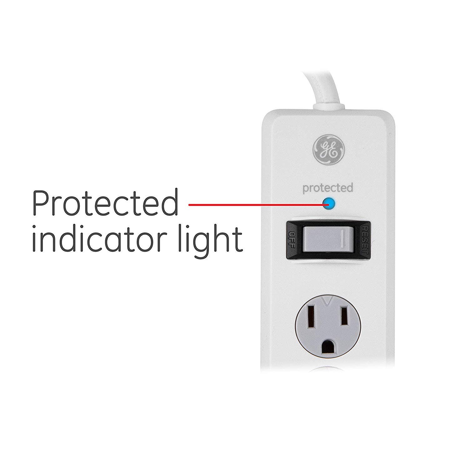 GE 6-Outlet 3ft. Surge Protector with Twist-to-Close Safety Covers, White