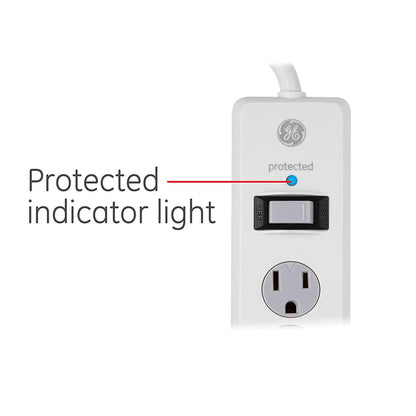 GE 6-Outlet 3ft. Surge Protector with Twist-to-Close Safety Covers, White