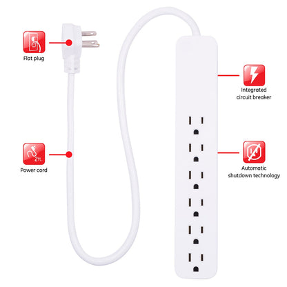 GE 6-Outlet 2ft. Surge Protector, White