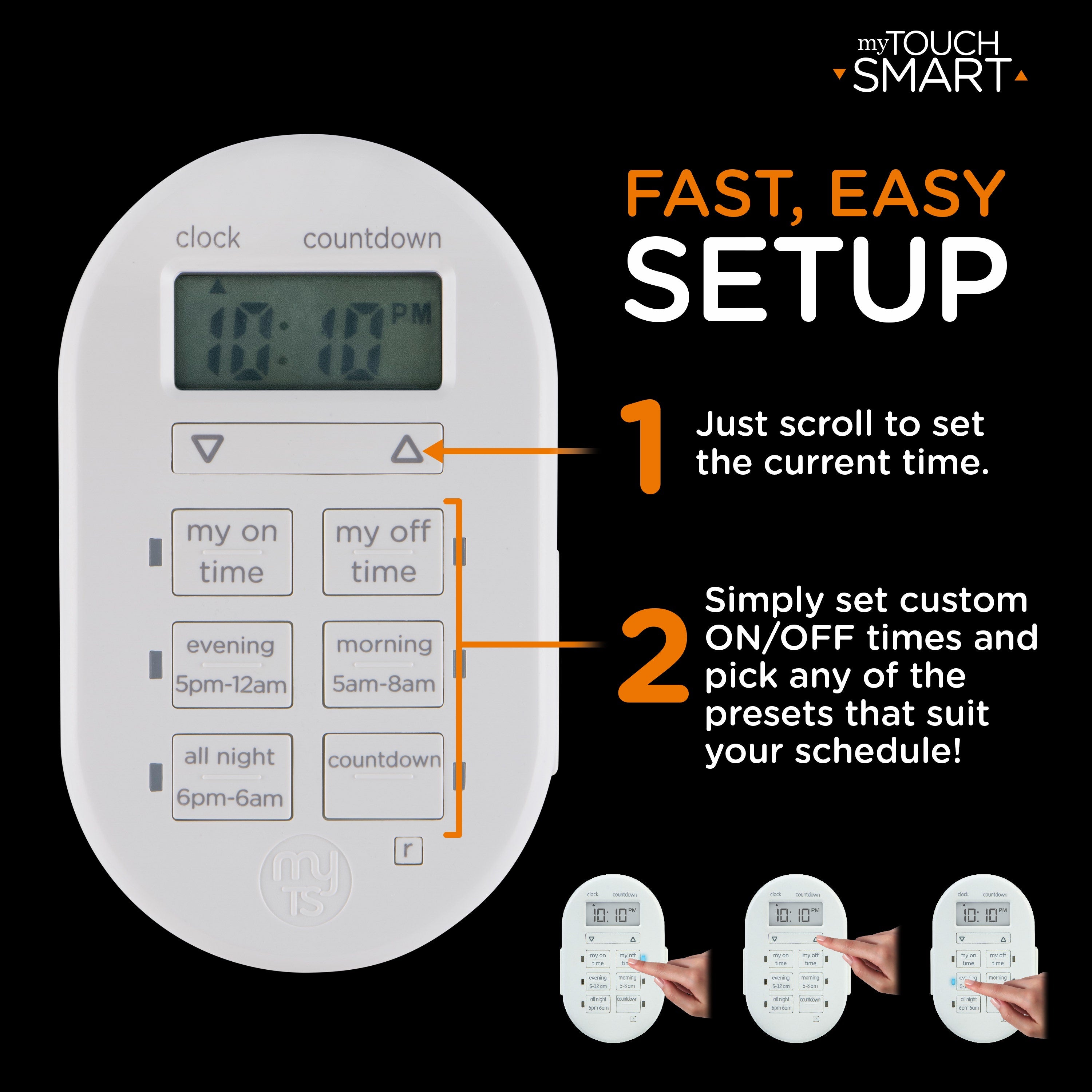 myTouchSmart Indoor Plug-in Simple Set Digital Timer, White